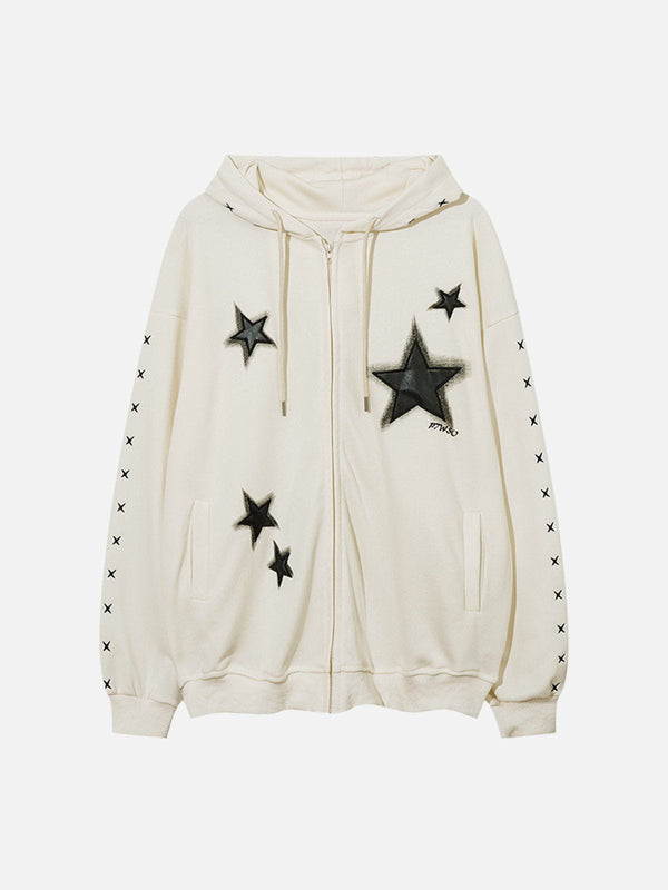 Levefly - Star Patch Zipped Hoodie - Streetwear Fashion - levefly.com