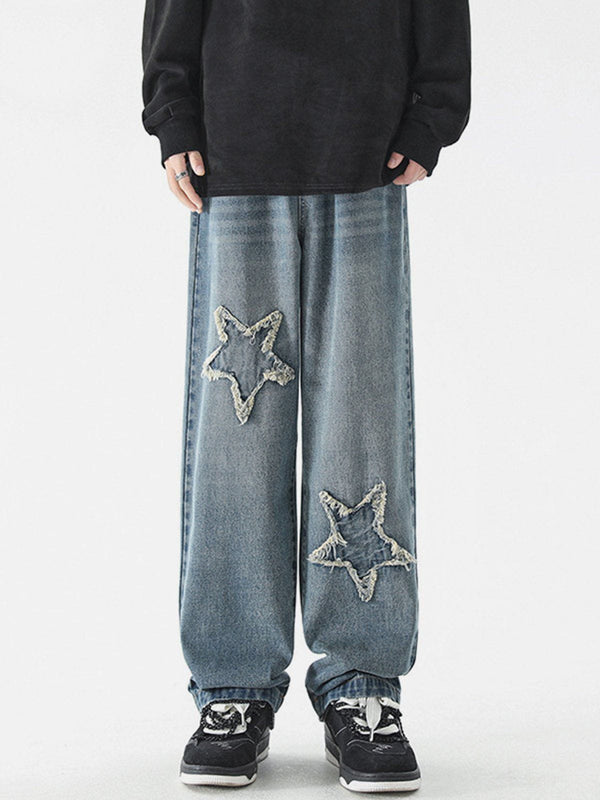 Levefly - Star Patchwork Jeans - Streetwear Fashion - levefly.com