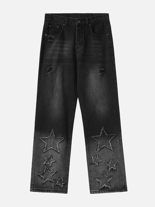 Levefly - Star Print Patchwork Jeans - Streetwear Fashion - levefly.com