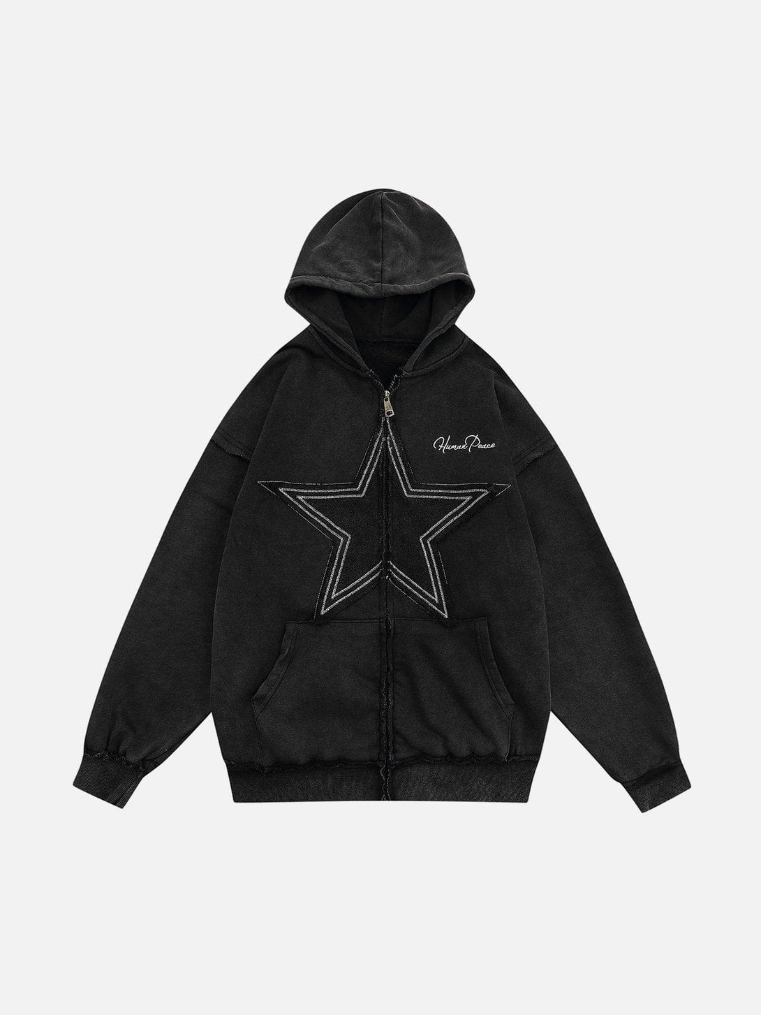 Levefly - Star Washed Zip-up Hoodie - Streetwear Fashion - levefly.com