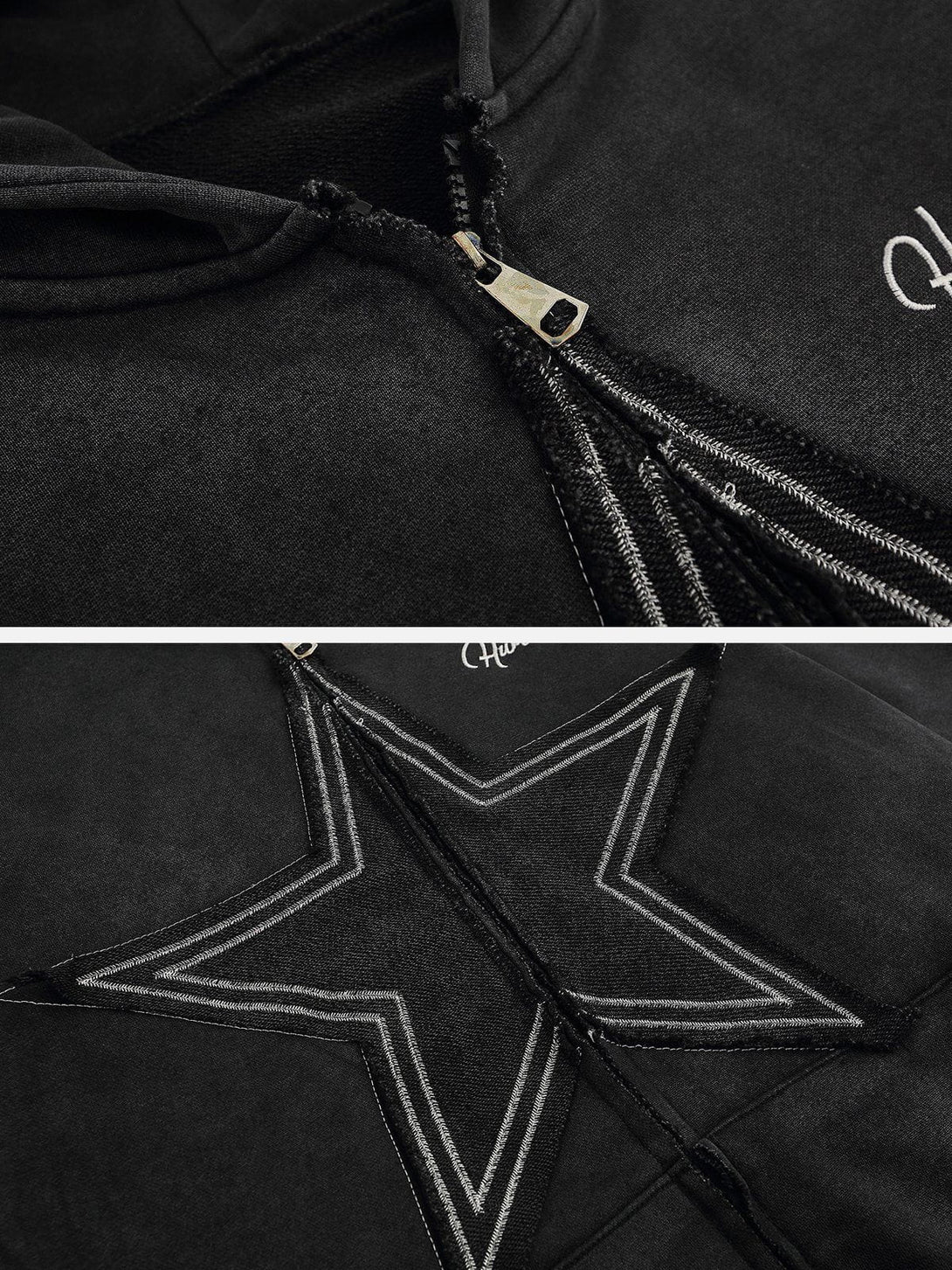 Levefly - Star Washed Zip-up Hoodie - Streetwear Fashion - levefly.com