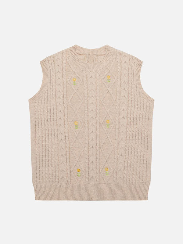 Levefly - Sunflower Embroidered Sweater Vest - Streetwear Fashion - levefly.com