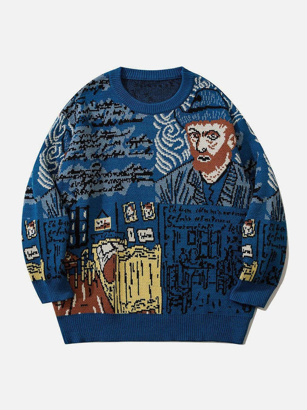 Levefly - Van Gogh Oil Painting Knit Sweater - Streetwear Fashion - levefly.com