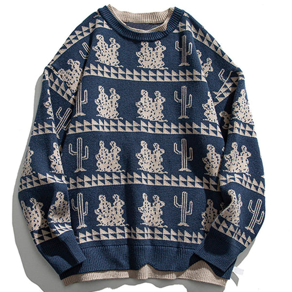 Levefly - Vintage Cactus Fake Two Knit Sweater - Streetwear Fashion - levefly.com