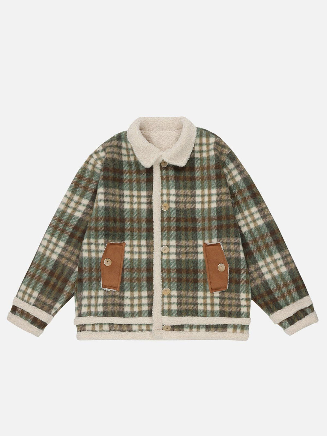 Levefly - Vintage Check Sherpa Coat - Streetwear Fashion - levefly.com