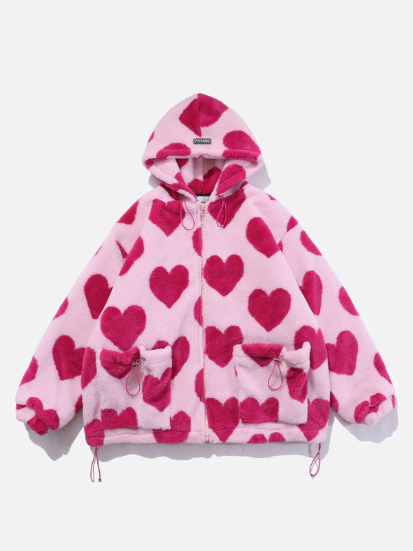Levefly - Vintage Heart Pattern Oversize Sherpa Coat - Streetwear Fashion - levefly.com