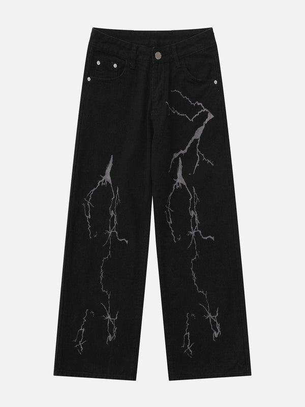Levefly - Vintage Lightning Print Jeans - Streetwear Fashion - levefly.com