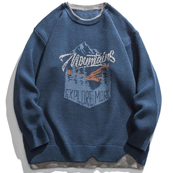 Levefly - Vintage Mountain Pattern Fake Two Knit Sweater - Streetwear Fashion - levefly.com