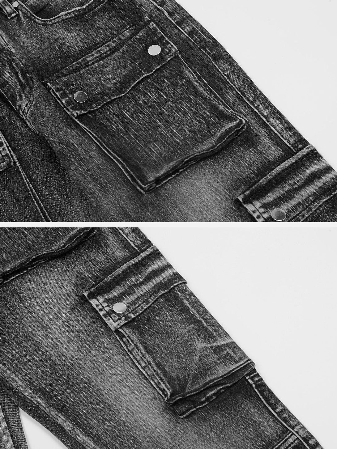 Levefly - Vintage Wash Multi Pocket Jeans - Streetwear Fashion - levefly.com