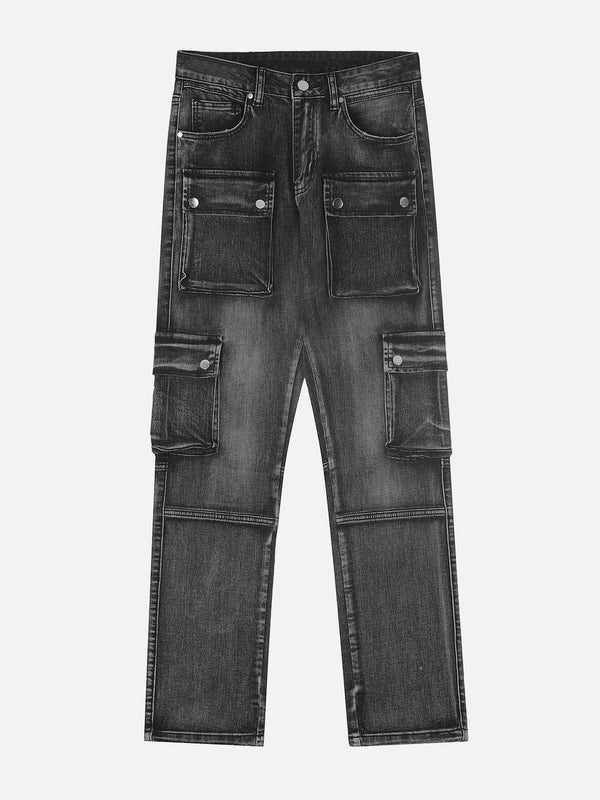 Levefly - Vintage Wash Multi Pocket Jeans - Streetwear Fashion - levefly.com