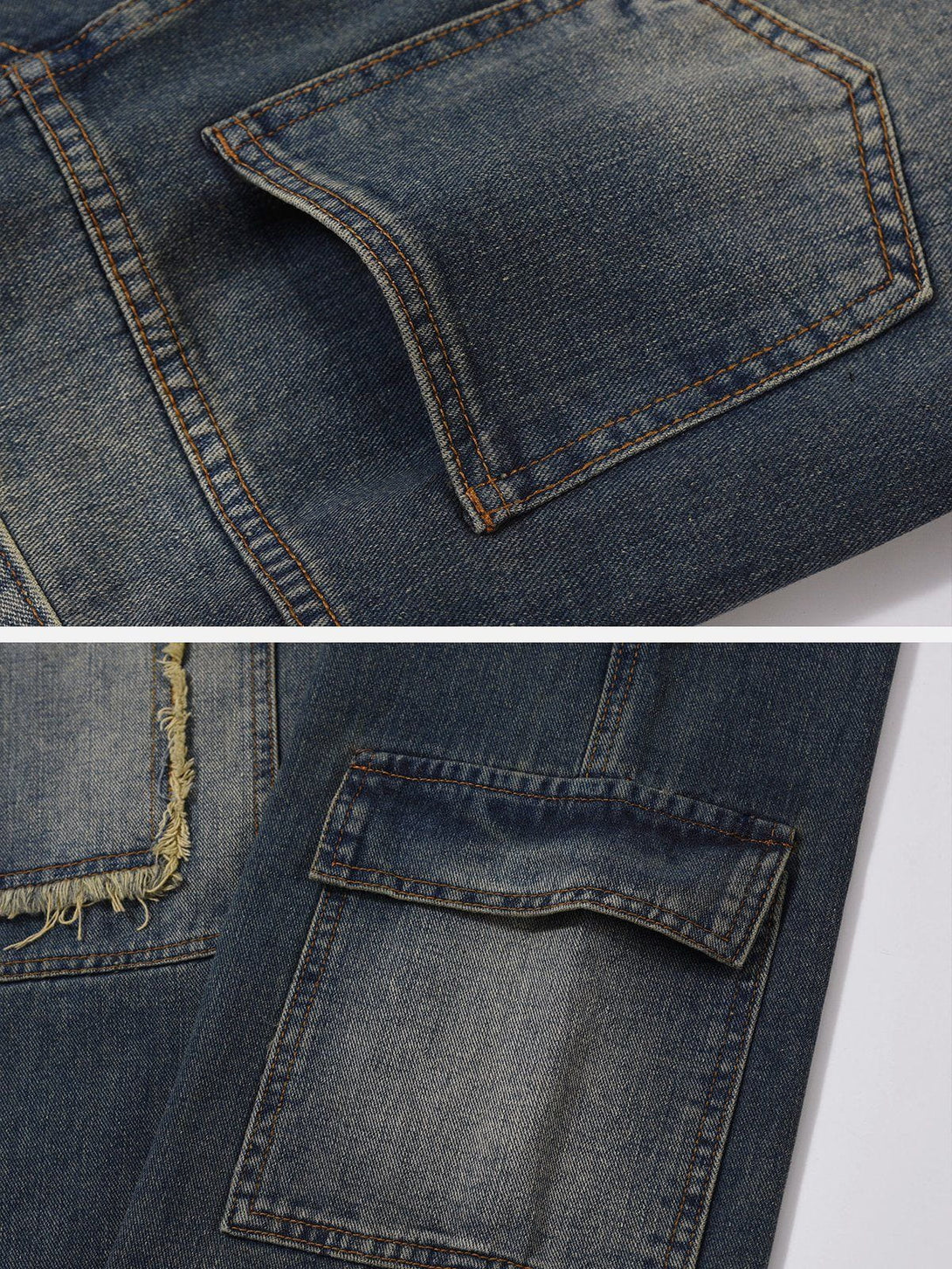 Levefly - Vintage Washed Multi-Pocket Raw Jeans - Streetwear Fashion - levefly.com