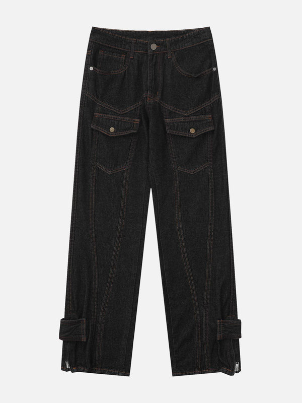 Levefly - Vintage Washed Pocket Jeans - Streetwear Fashion - levefly.com