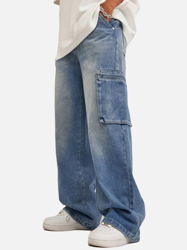 Levefly - Washed Large Pocket Jeans - Streetwear Fashion - levefly.com