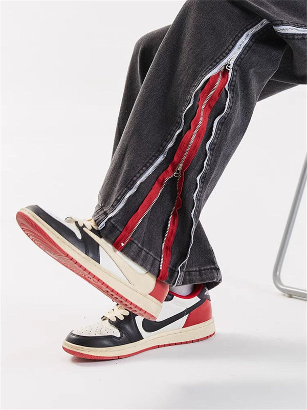 Levefly - Zip Up Stripe Jeans - Streetwear Fashion - levefly.com