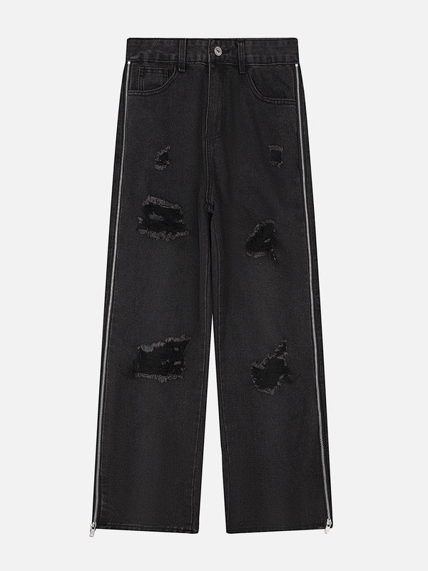 Levefly - Zipper Broken Hole Jeans - Streetwear Fashion - levefly.com
