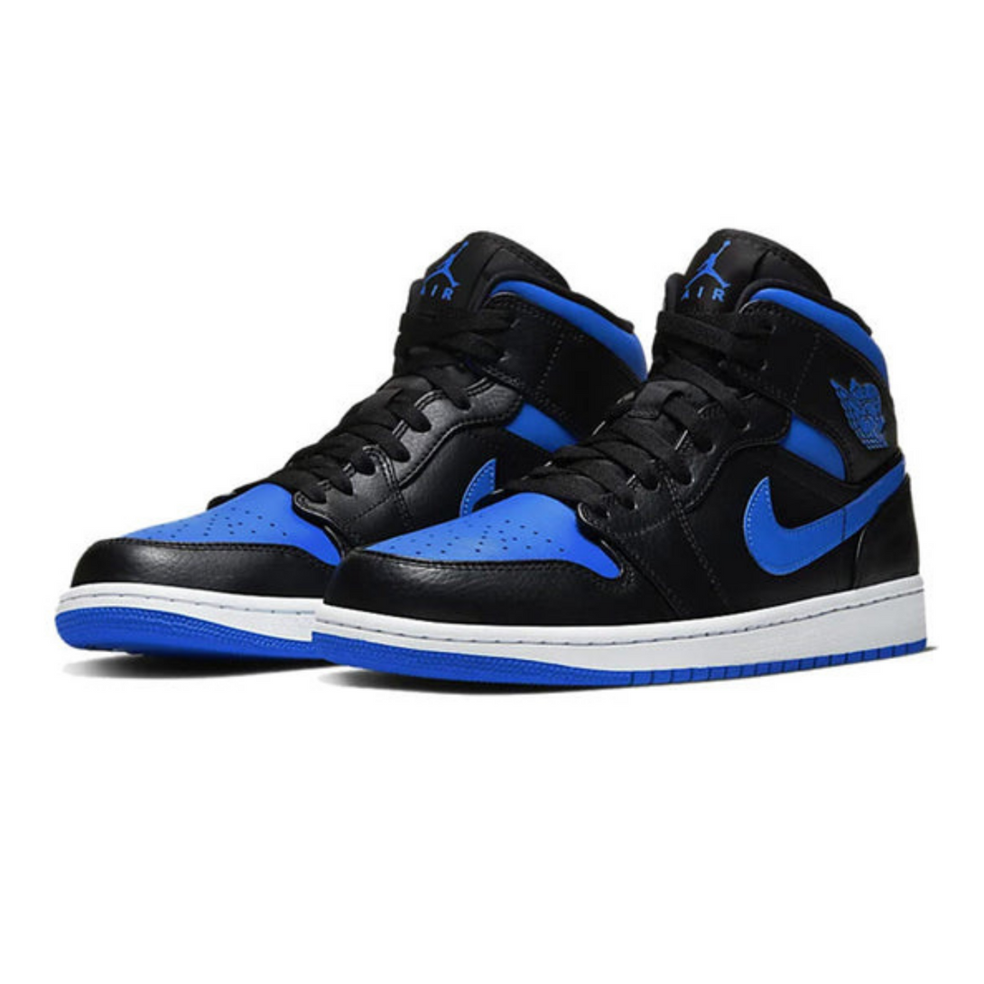 Air Jordan 1 Mid 'Black Hyper Royal'- Streetwear Fashion 950 - levefly.com