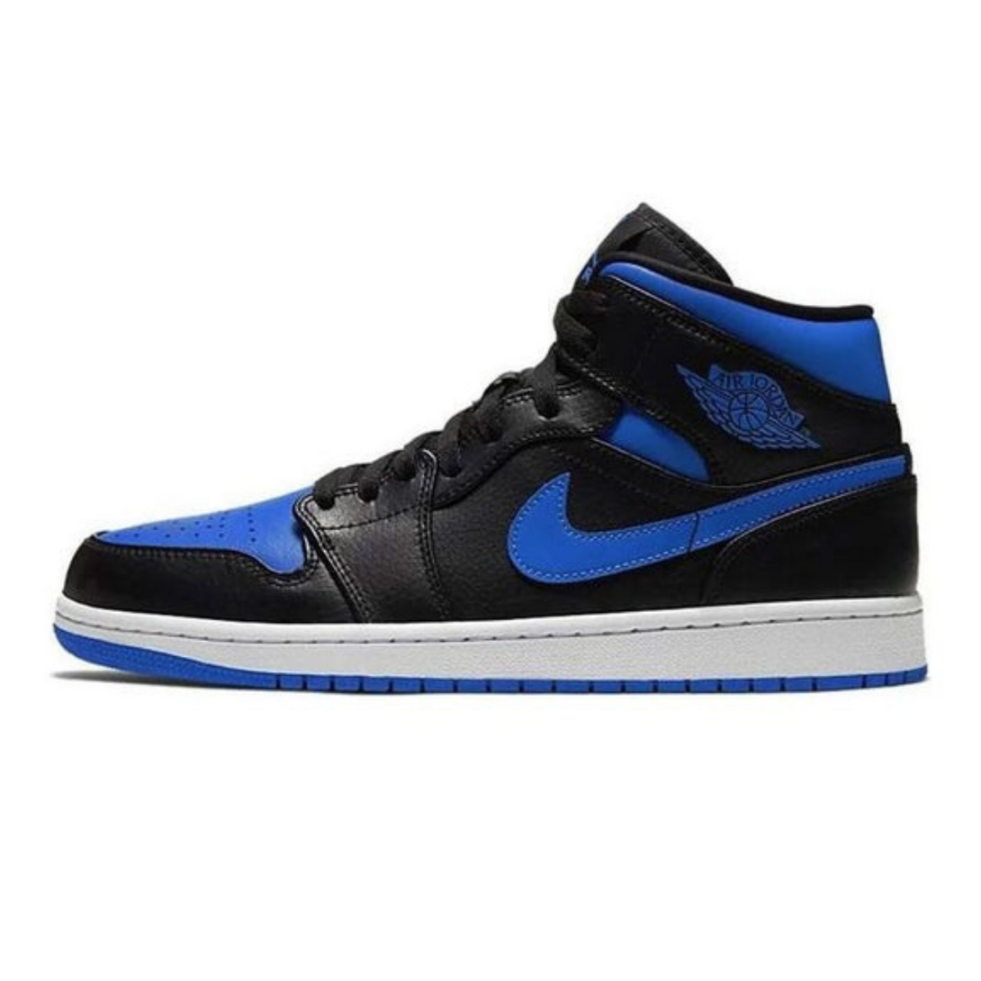 Air Jordan 1 Mid 'Black Hyper Royal'- Streetwear Fashion 950 - levefly.com