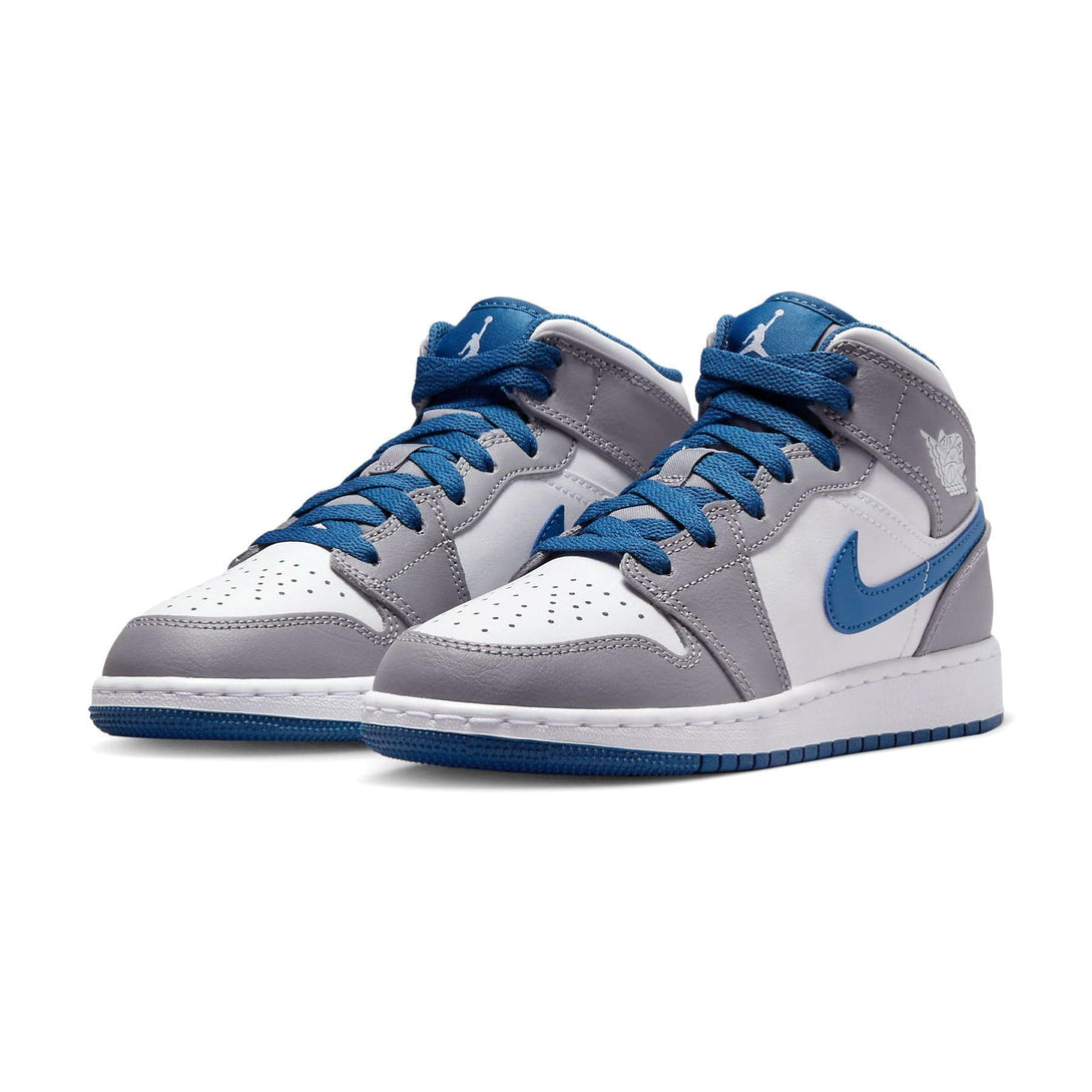 Air Jordan 1 Mid GS 'Cement True Blue'- Streetwear Fashion 950 - levefly.com