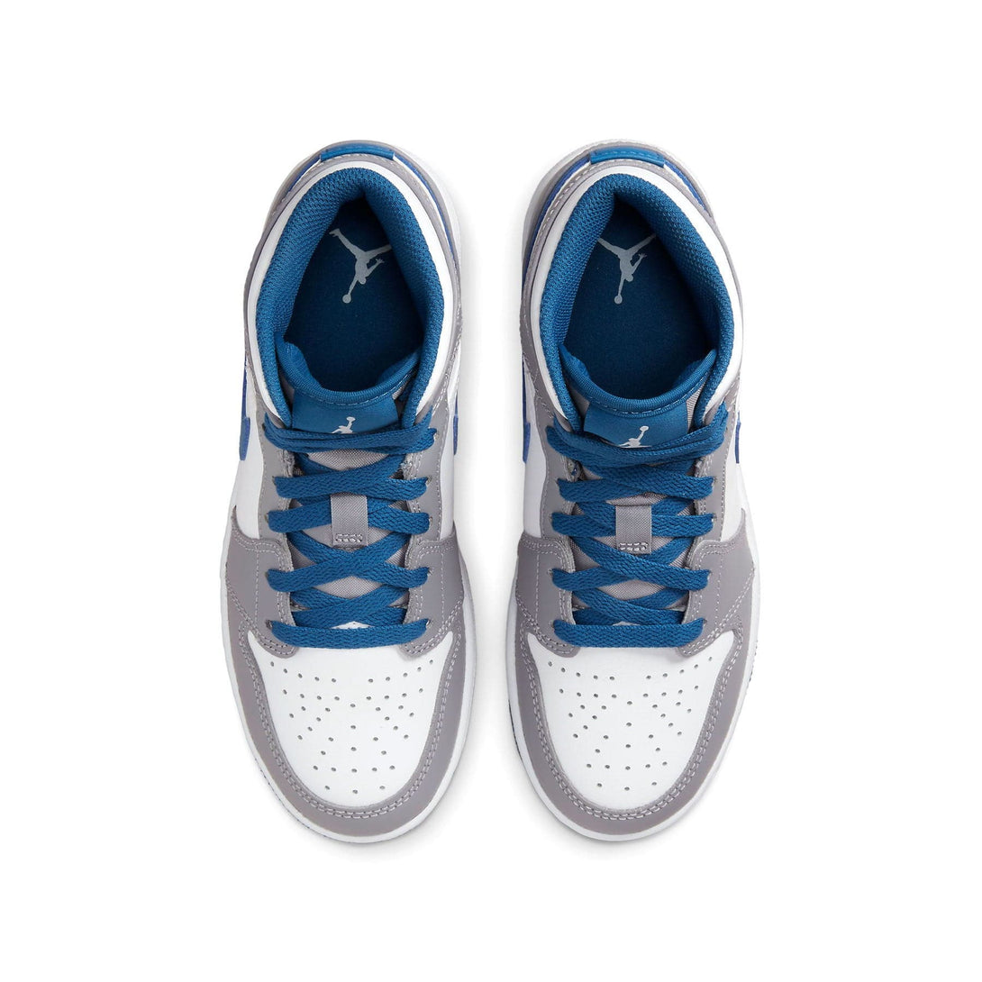 Air Jordan 1 Mid GS 'Cement True Blue'- Streetwear Fashion 950 - levefly.com