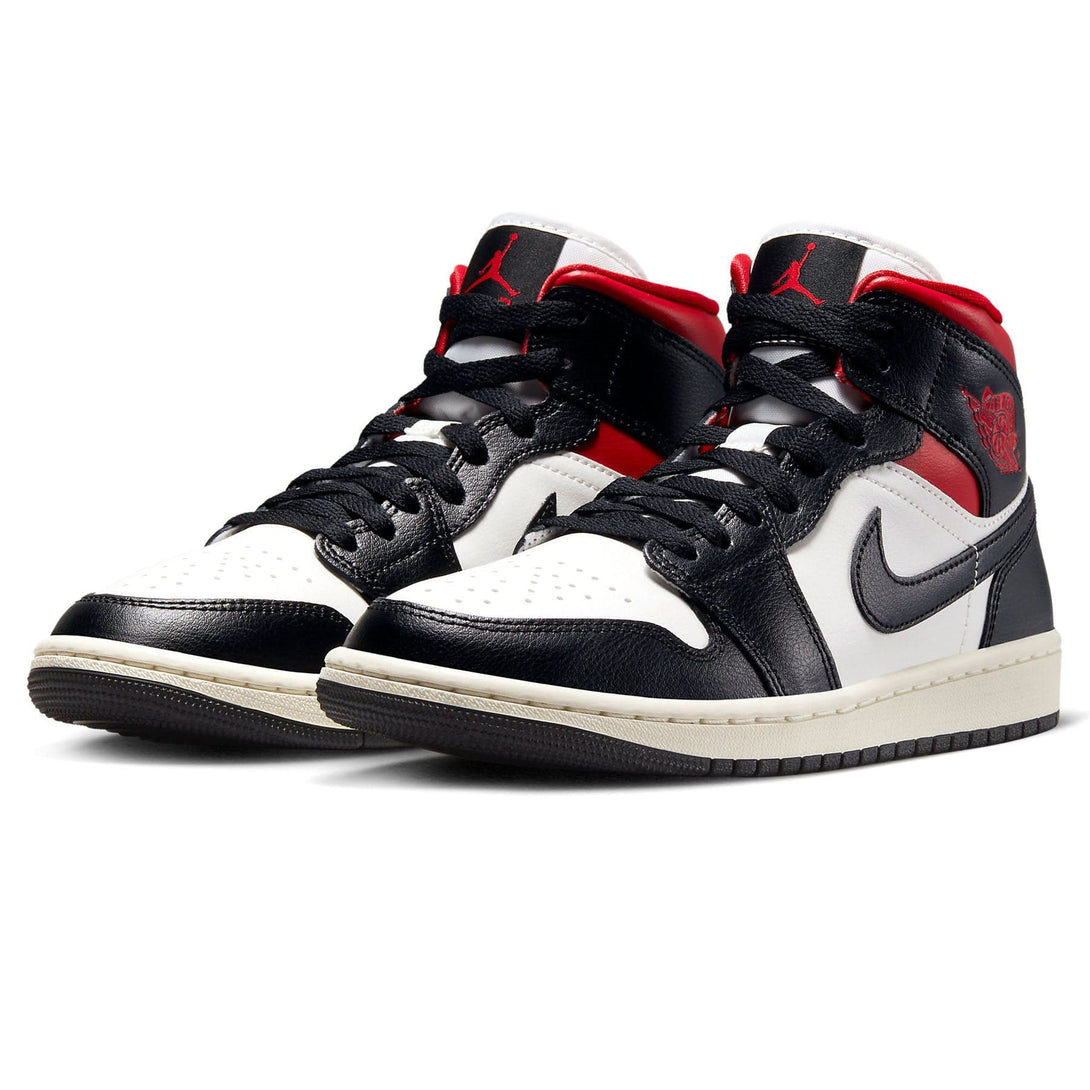 Air Jordan 1 Mid Wmns 'Black Sail Gym Red'- Streetwear Fashion 950 - levefly.com