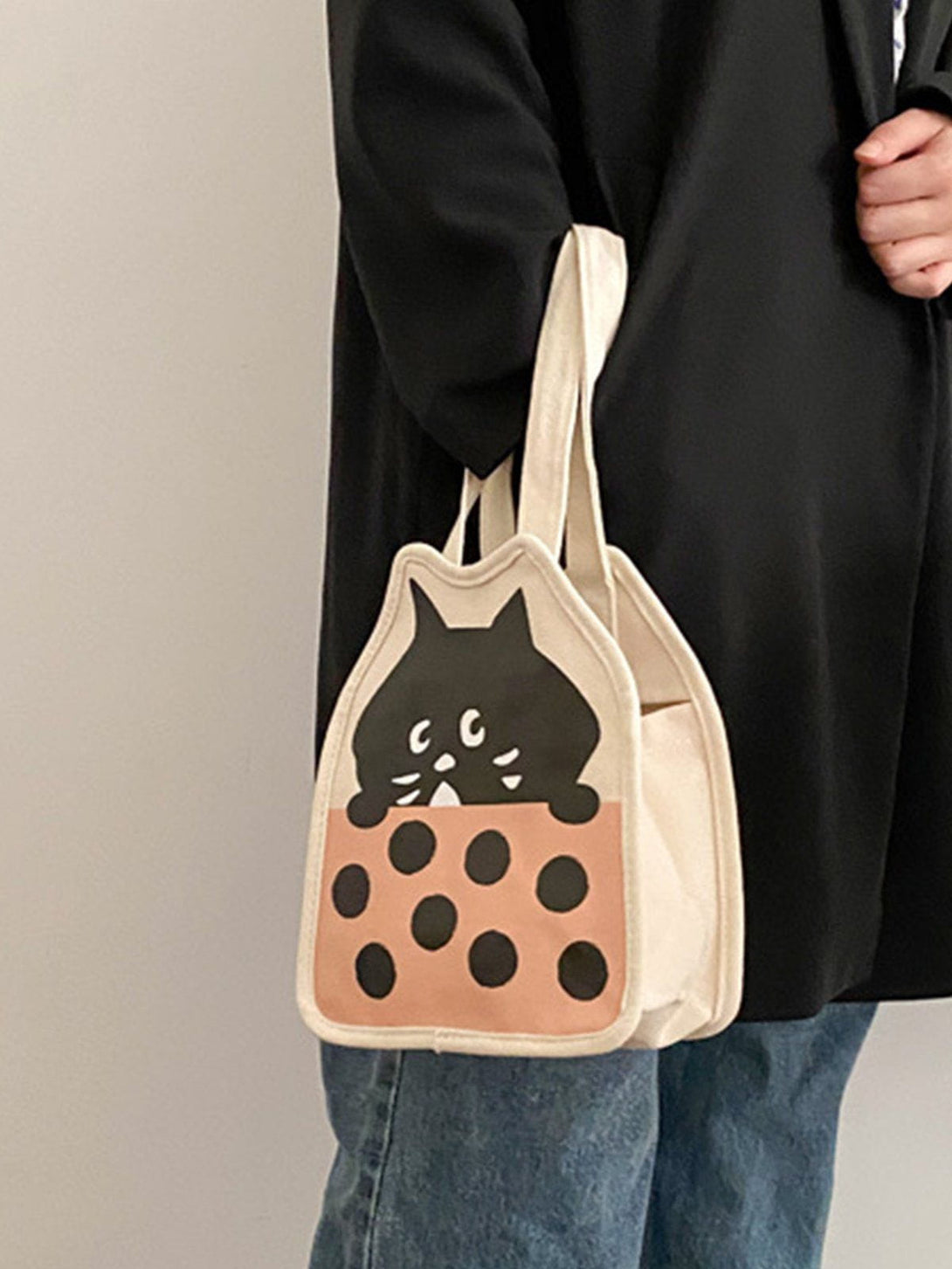 Levefly - Cute Little Black Cat Illustration Canvas Bag - Streetwear Fashion - levefly.com