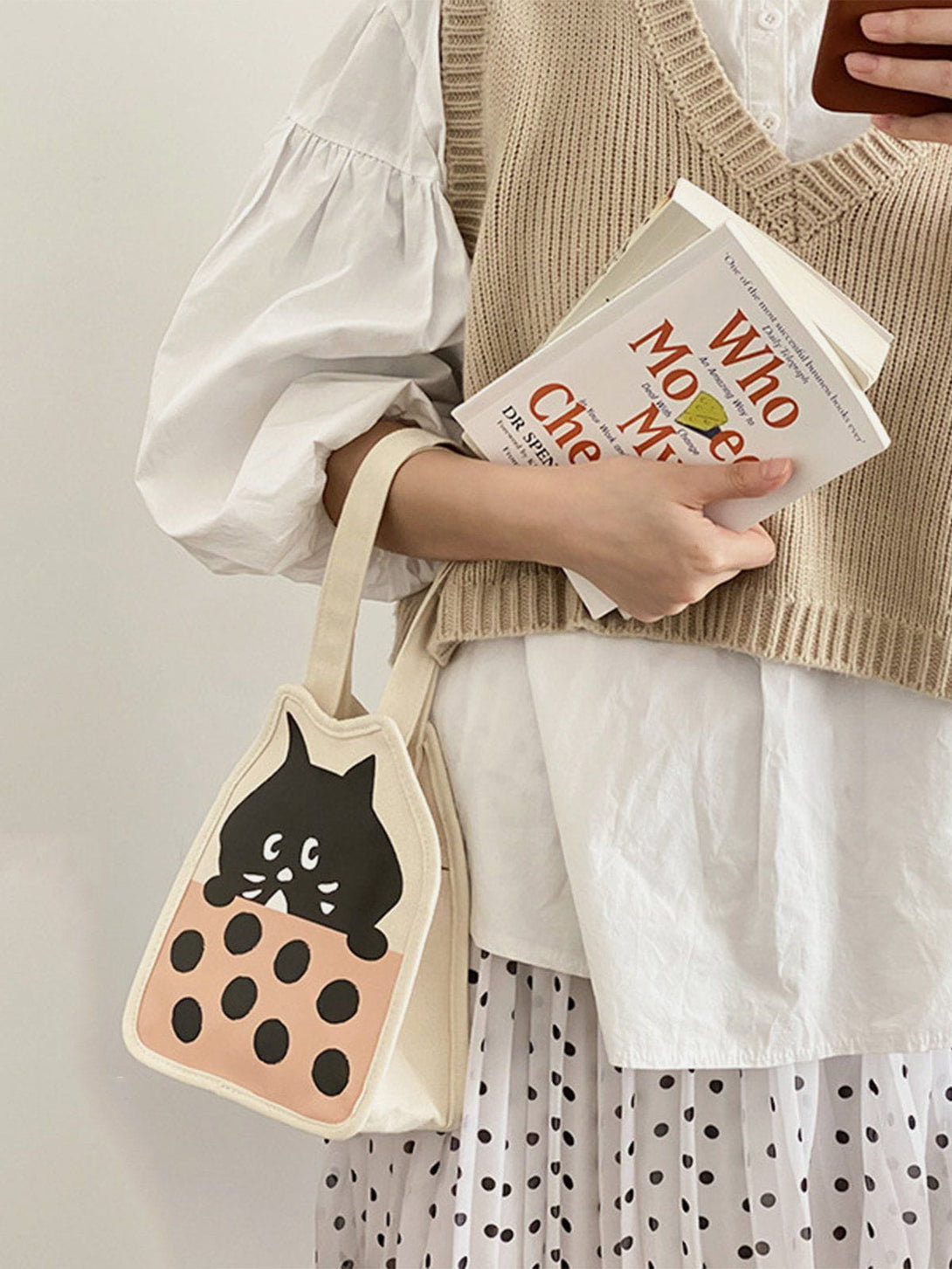 Levefly - Cute Little Black Cat Illustration Canvas Bag - Streetwear Fashion - levefly.com