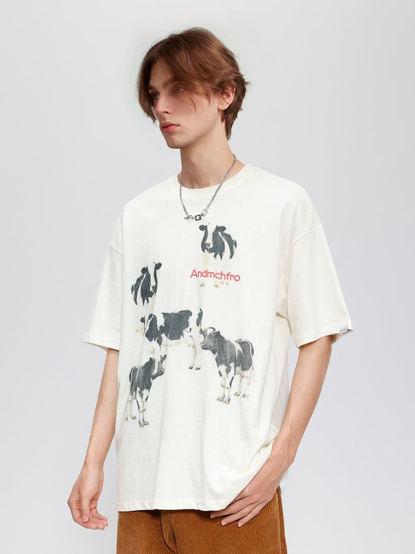 Levefly - Dairy Cow Print Cotton Tee - Streetwear Fashion - levefly.com