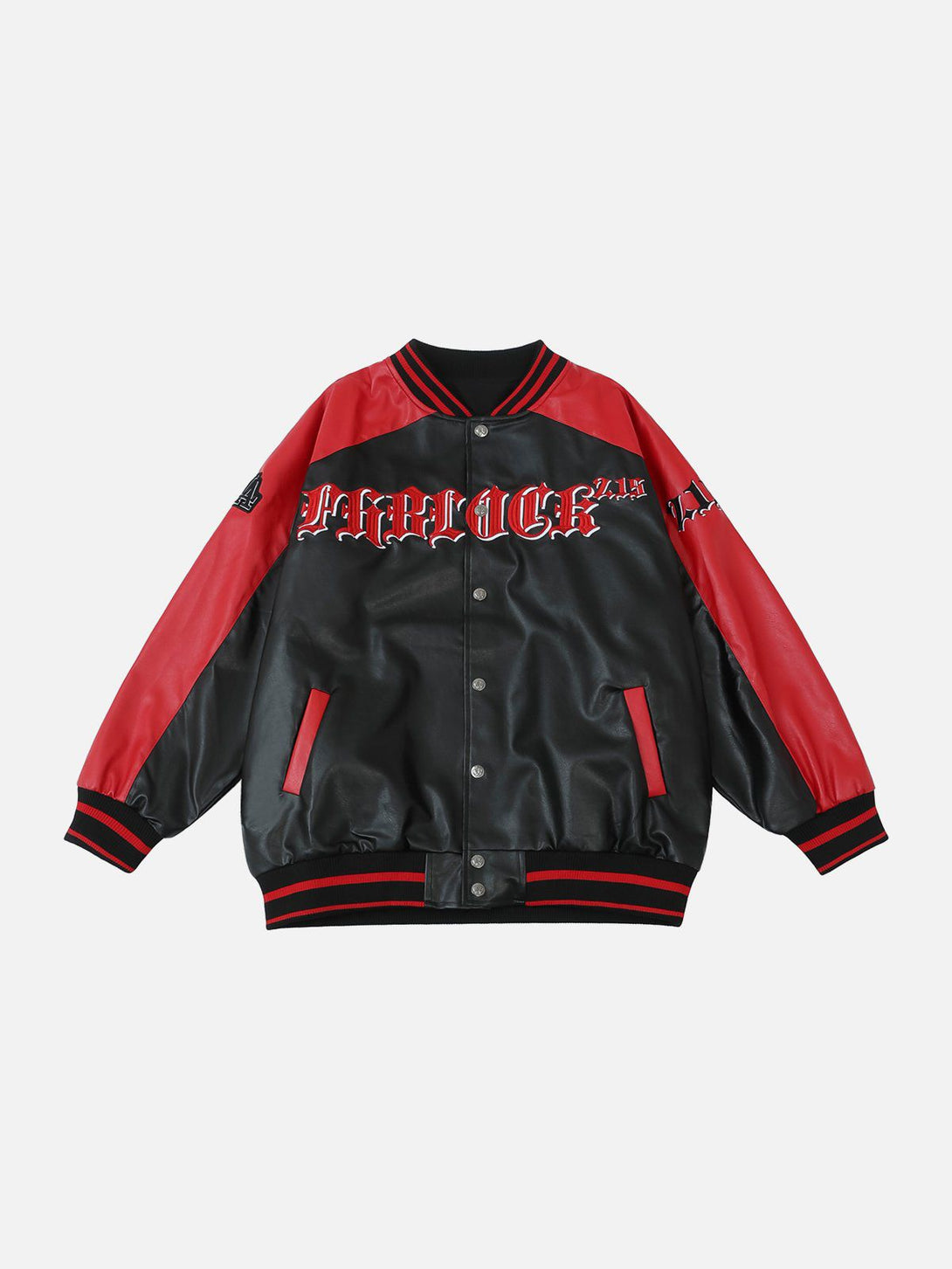 Levefly - Embroidered Colorblock Leather Jacket - Streetwear Fashion - levefly.com