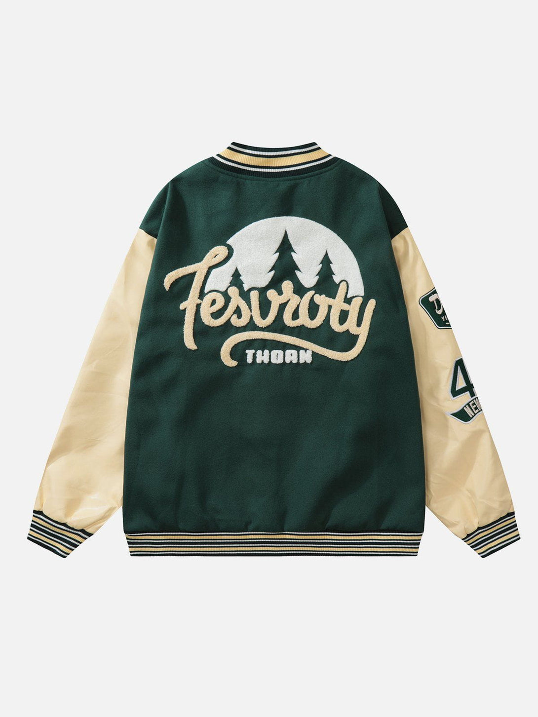 Levefly - Flocked Tree Print Varsity Jacket - Streetwear Fashion - levefly.com