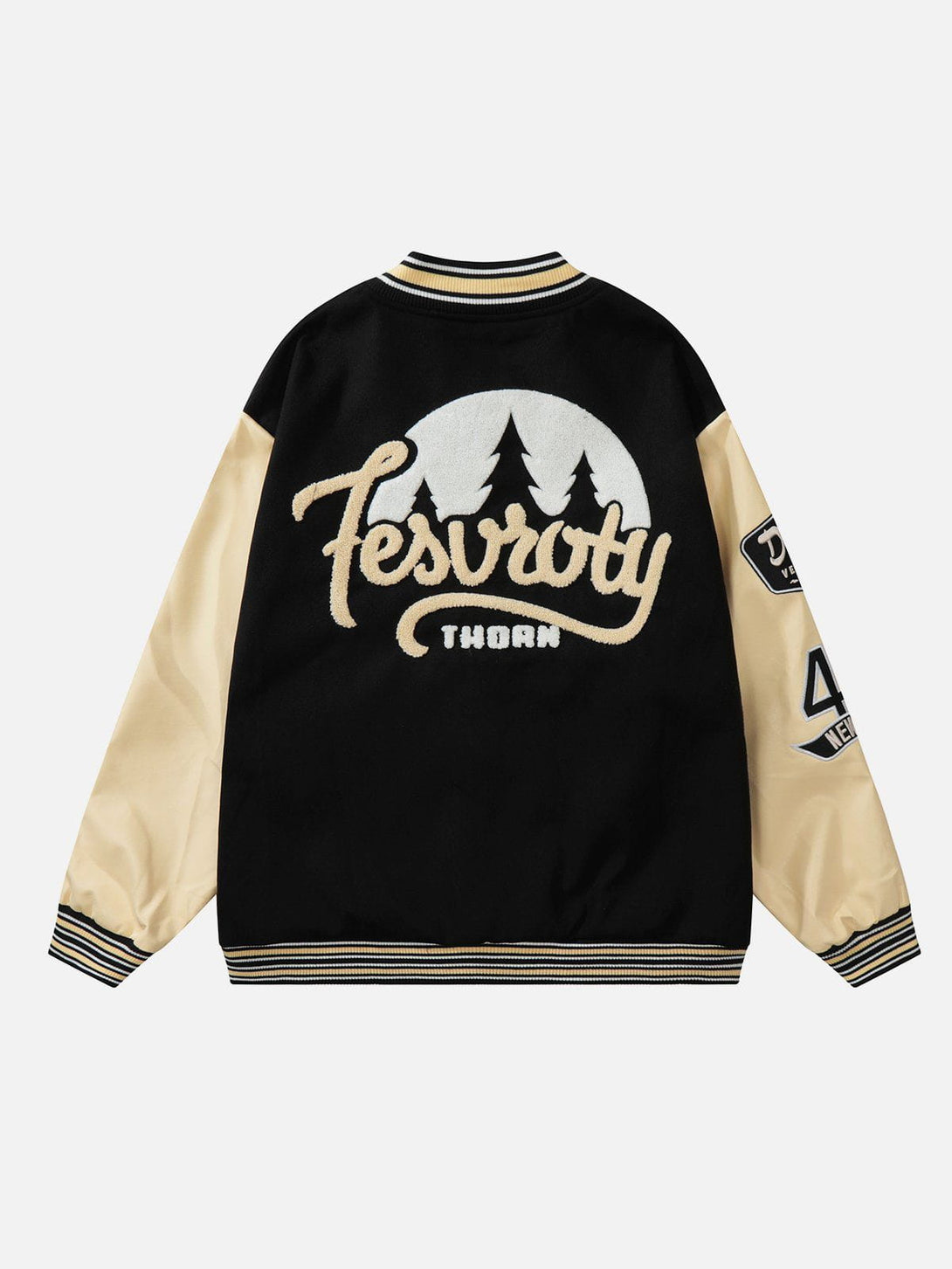 Levefly - Flocked Tree Print Varsity Jacket - Streetwear Fashion - levefly.com