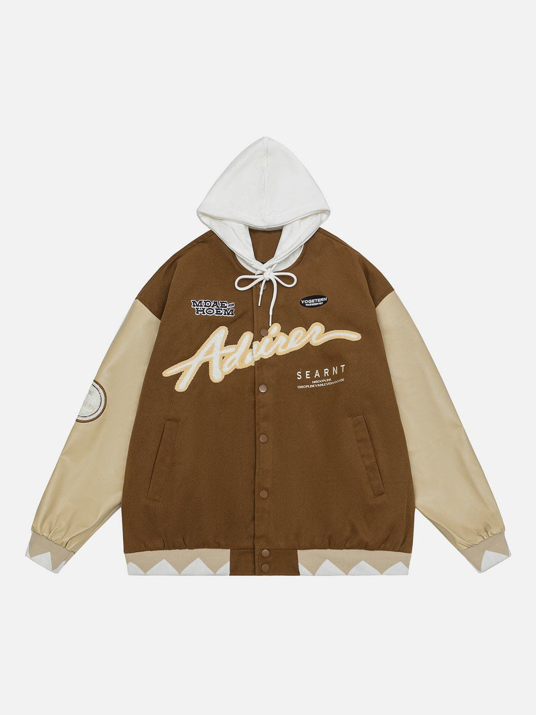 Levefly - Hooded PU Splicing Varsity Jacket - Streetwear Fashion - levefly.com