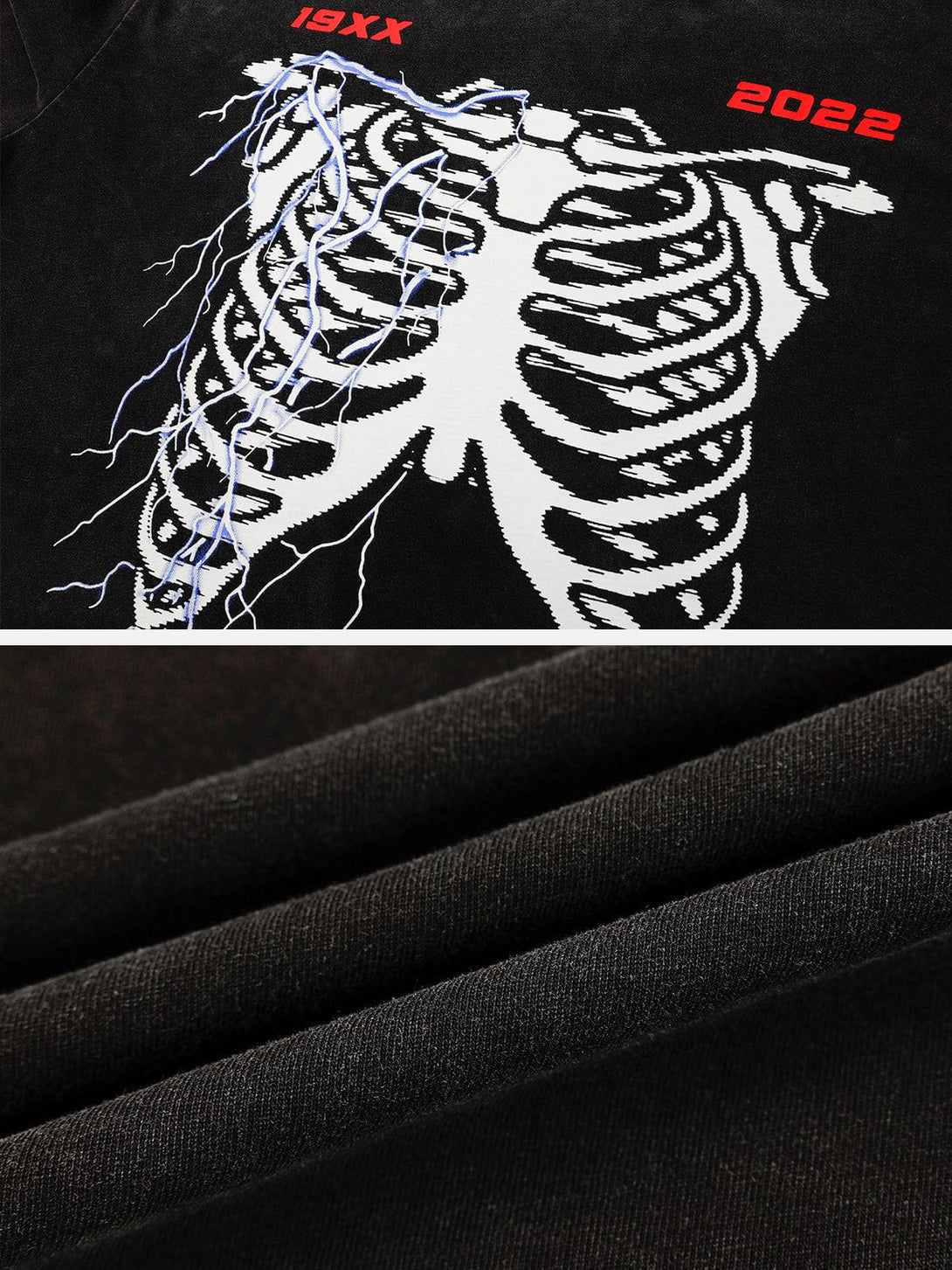 Levefly - Lightning Bone Print Washed Tee - Streetwear Fashion - levefly.com