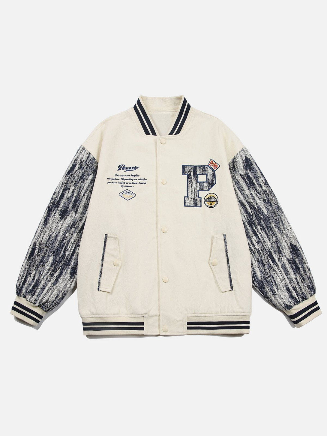 Levefly - "P" Print Color Matching Varsity Jacket - Streetwear Fashion - levefly.com