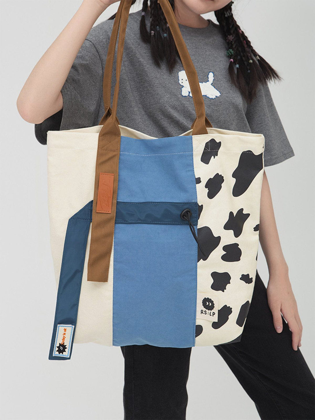 Levefly - Patchwork Cow Pattern Tote Bag - Streetwear Fashion - levefly.com