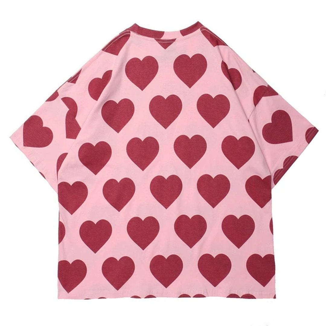 Levefly - Peach Heart Print Cotton Tee - Streetwear Fashion - levefly.com