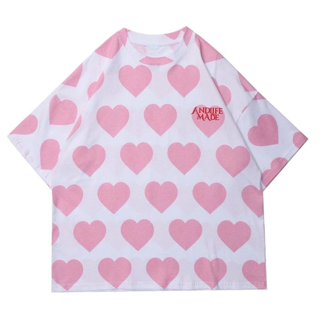 Levefly - Peach Heart Print Cotton Tee - Streetwear Fashion - levefly.com