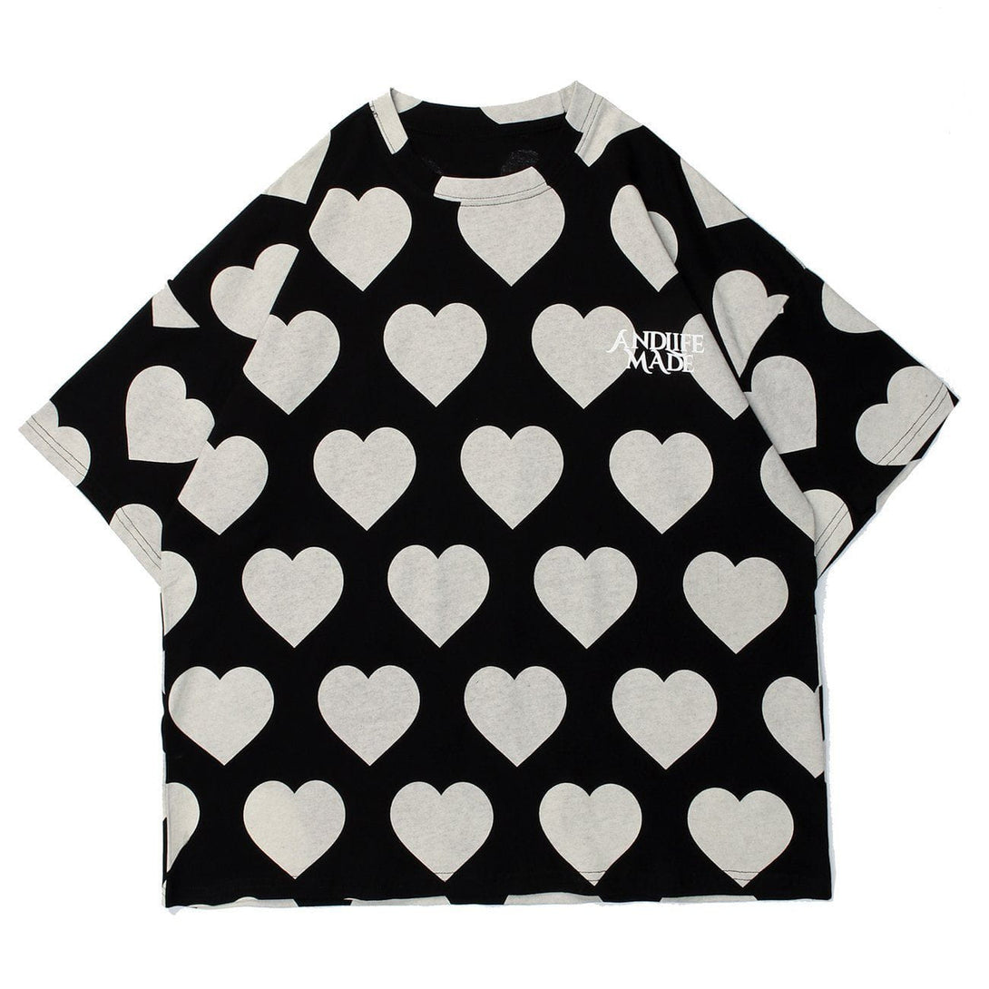 Levefly - Peach Heart Print Cotton Tee - Streetwear Fashion - levefly.com