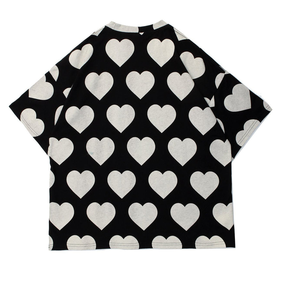 Levefly - Peach Heart Print Cotton Tee - Streetwear Fashion - levefly.com