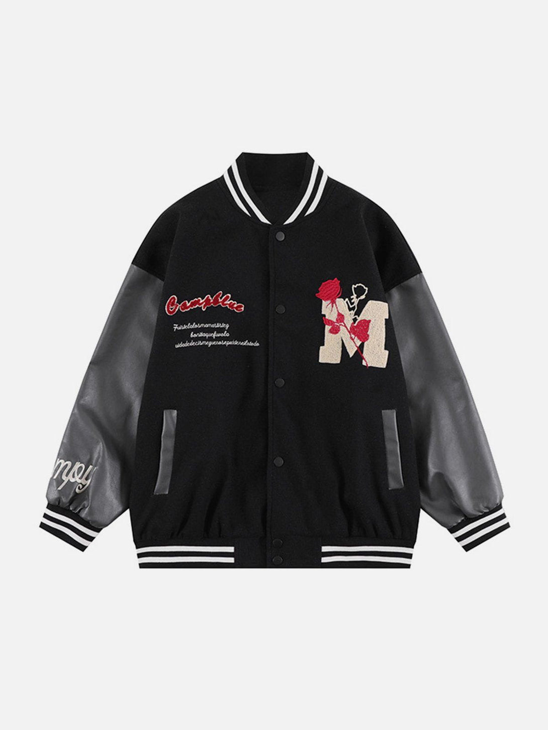 Levefly - Vintage Rose Flocked Varsity Jacket - Streetwear Fashion - levefly.com