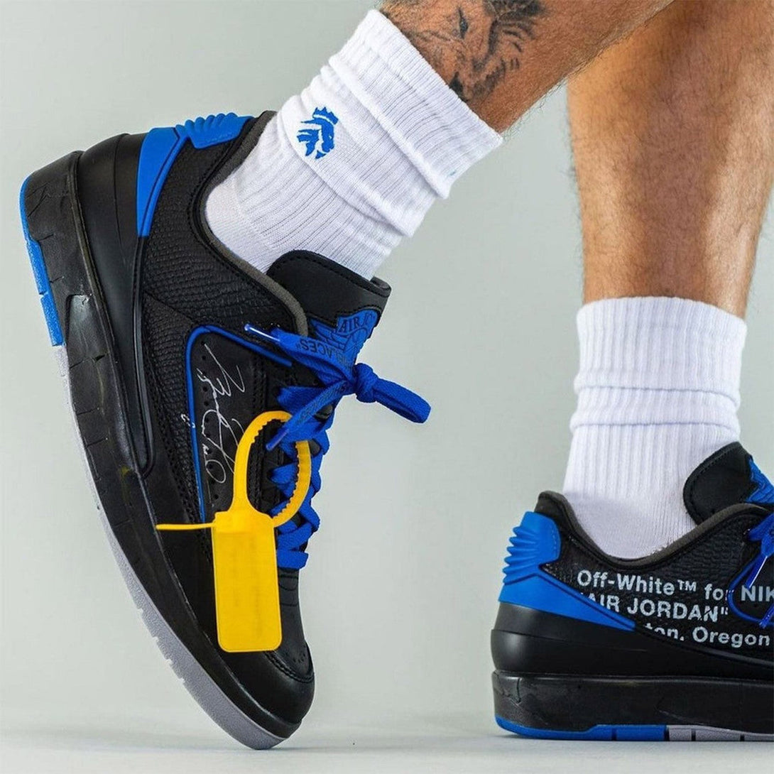 Off-White x Air Jordan 2 Retro Low SP 'Black Varsity Royal'- Streetwear Fashion 950 - levefly.com