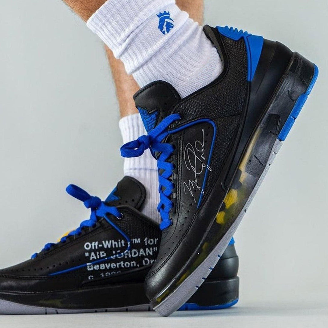 Off-White x Air Jordan 2 Retro Low SP 'Black Varsity Royal'- Streetwear Fashion 950 - levefly.com